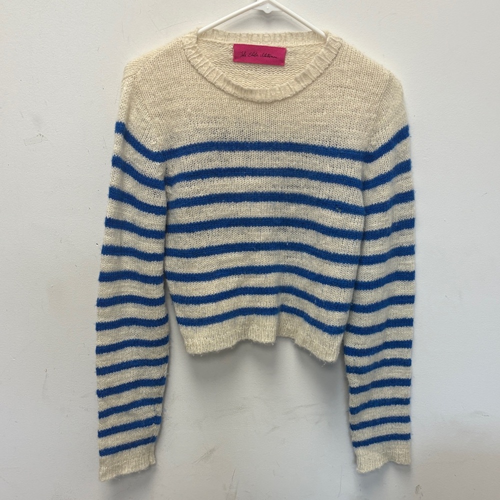 The Elder Statesman Cashmere Blue and Cream Striped Sweater